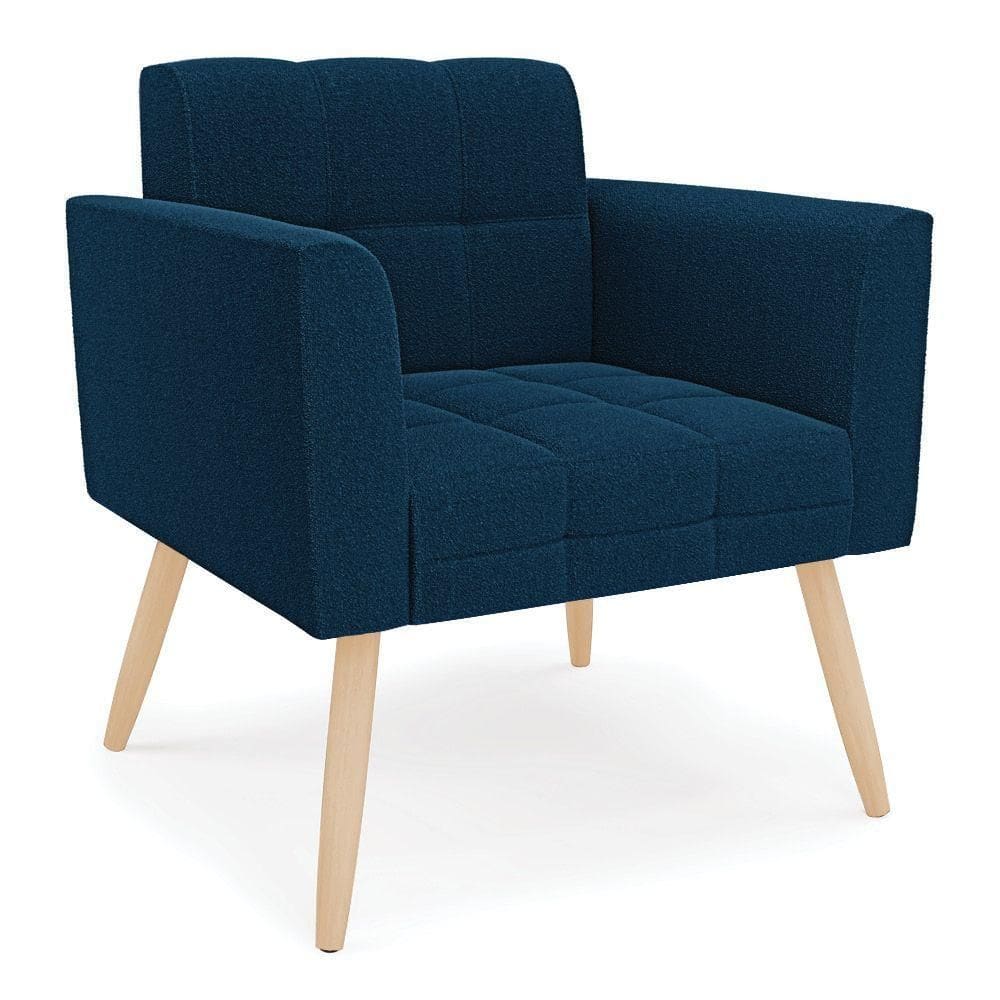 Poltrona Sala De Estar Pé Palito Natural Elisa Bouclê D03 - D`rossi Cor Azul