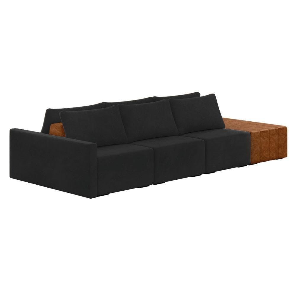 Sofá Ilha 3 Lugares Living 342cm Modulado Lary Veludo K01 Cor Preto