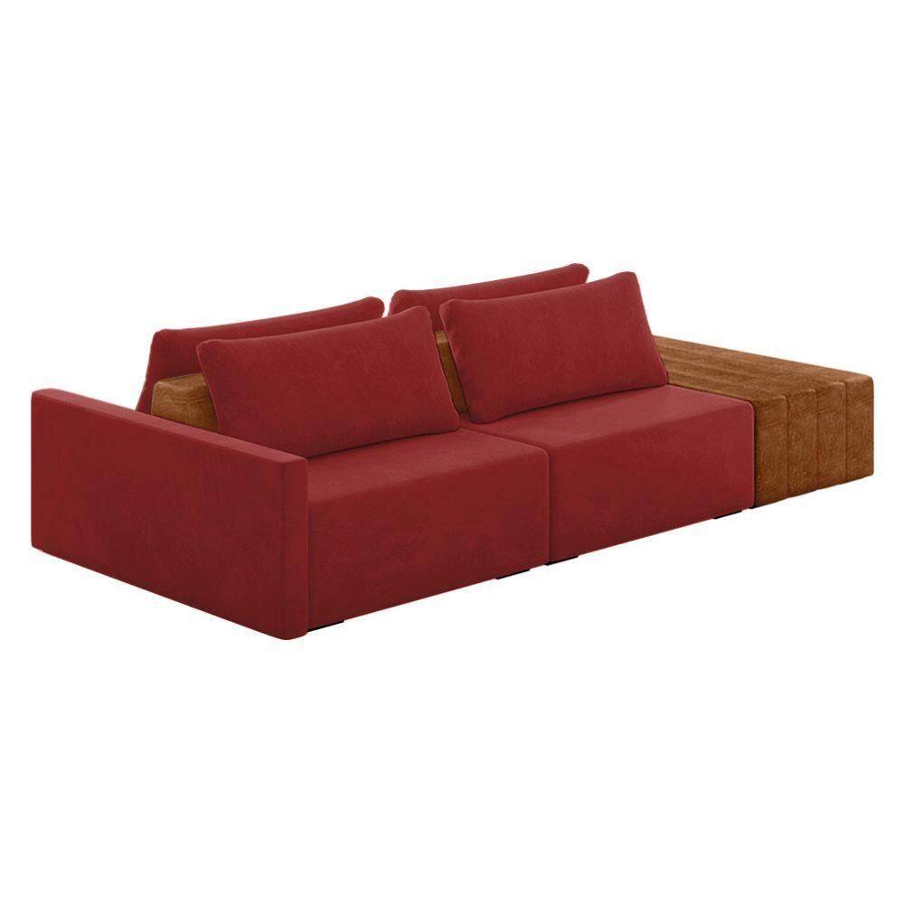 Sofá Ilha 2 Lugares Living 252cm Modulado Lary Veludo Vermelho K01 - D`rossi