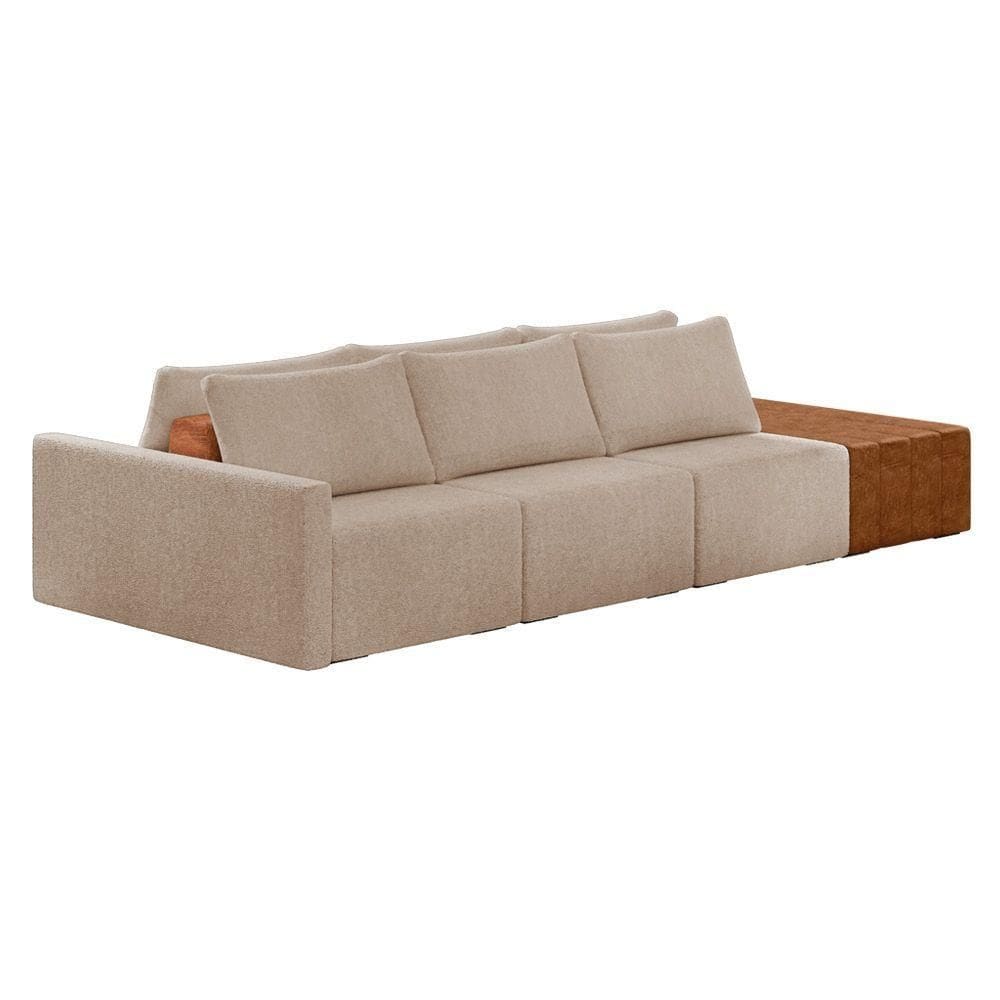 Sofá Ilha 3 Lugares Living 342cm Modulado Lary Bouclê K01 Cor Creme