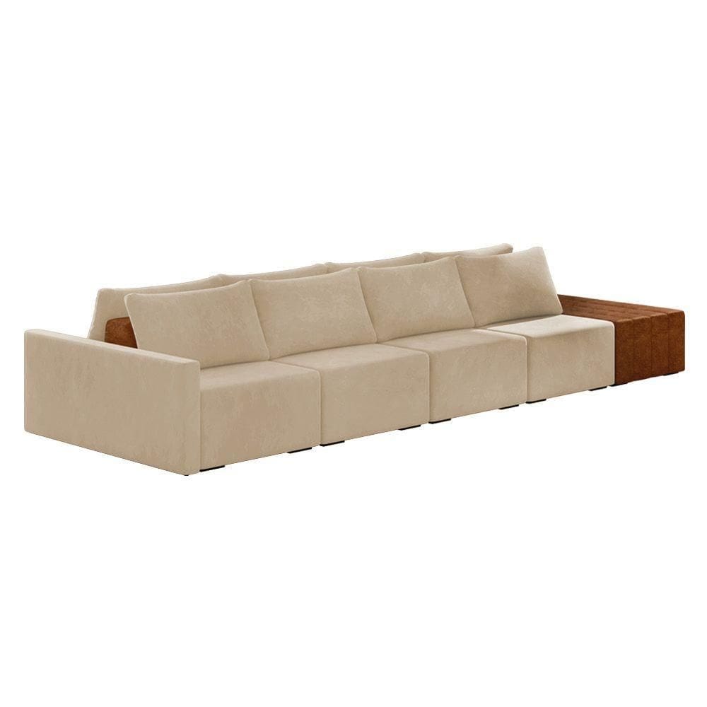 Sofá Ilha 4 Lugares Living 472cm Modulado Lary Veludo Bege K01 - D`rossi