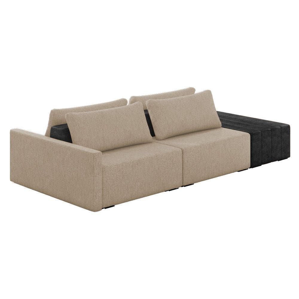 Sofá Ilha 2 Lugares Living 292cm Modulado Lary Linho Pu Pto K01 Cor Azul