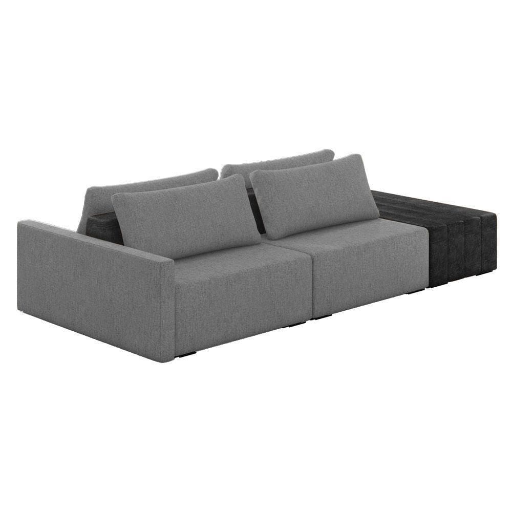 Sofá Ilha 2 Lugares Living 292cm Modulado Lary Linho Grafite Pu Pto K01 - D`rossi