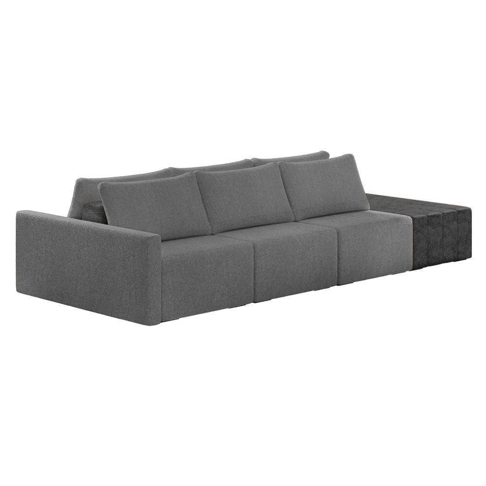 Sofá Ilha 3 Lugares Living 312cm Modulado Lary Bouclê Cinza Pu Pto K01 - D`rossi