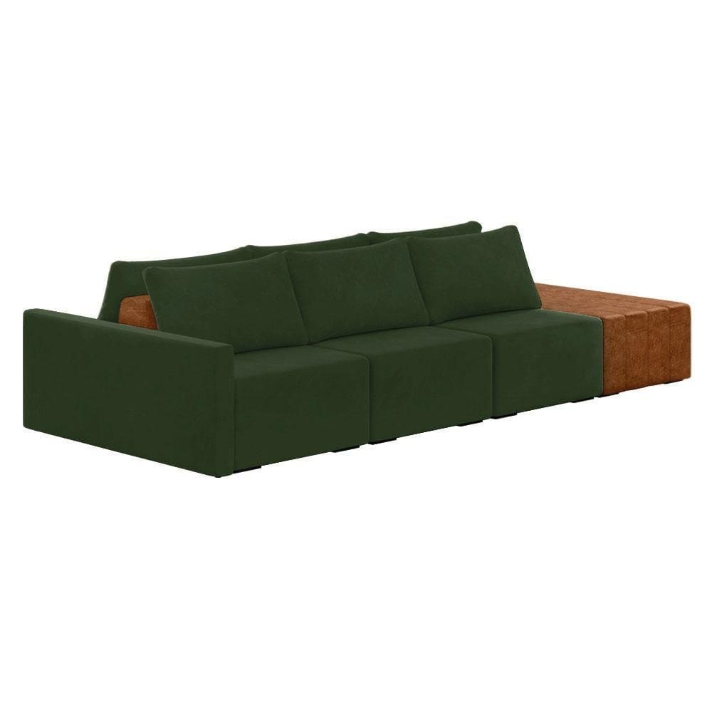 Sofá Ilha 3 Lugares Living 402cm Modulado Lary Veludo K01 Cor Verde
