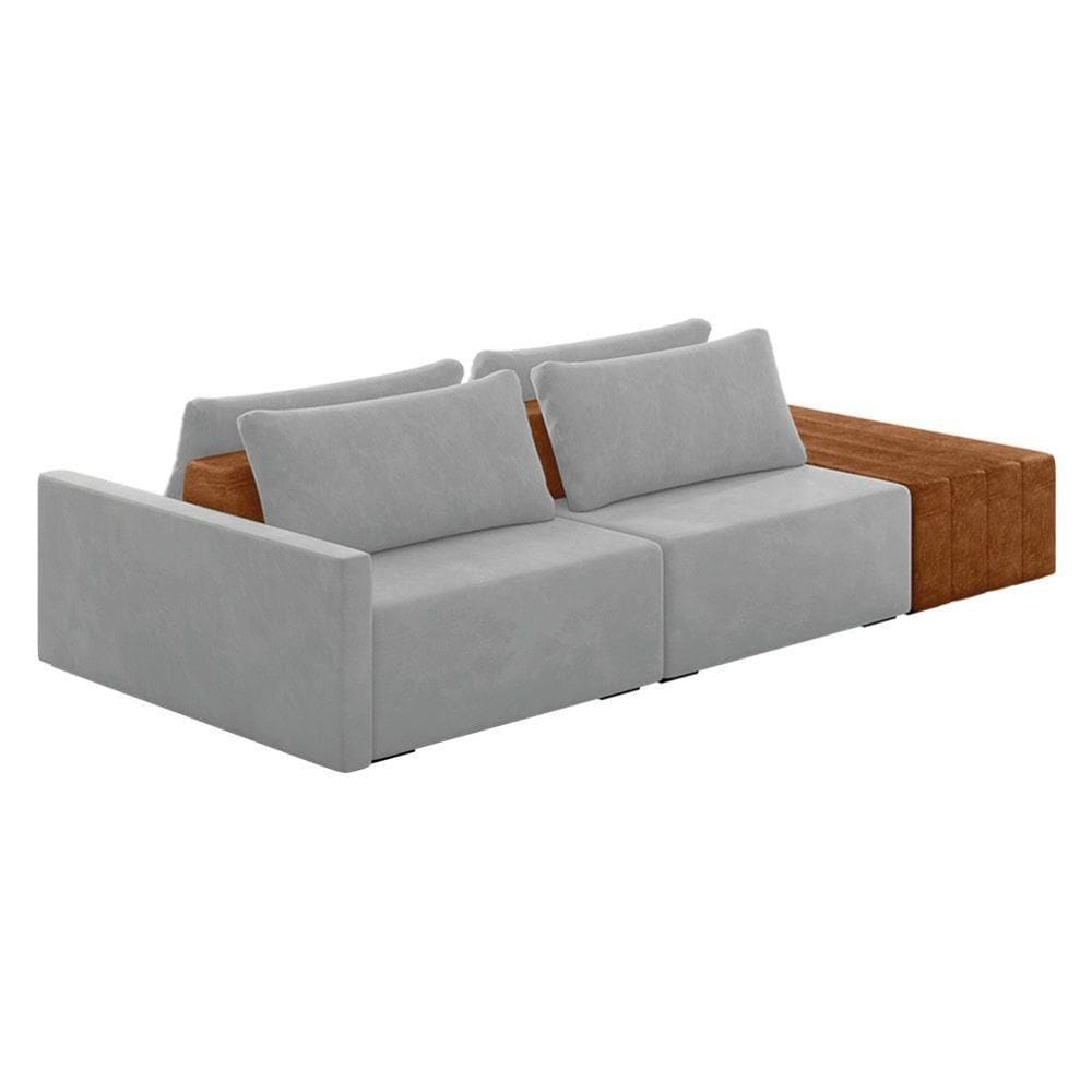 Sofá Ilha 2 Lugares Living 292cm Modulado Lary Veludo Cinza K01 - D`rossi