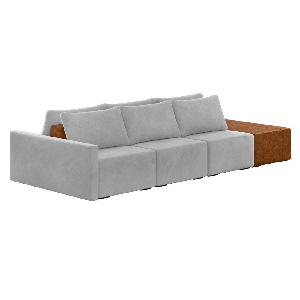 Sofá Ilha 3 Lugares Living 342cm Modulado Lary Veludo K01 Cor Cinza