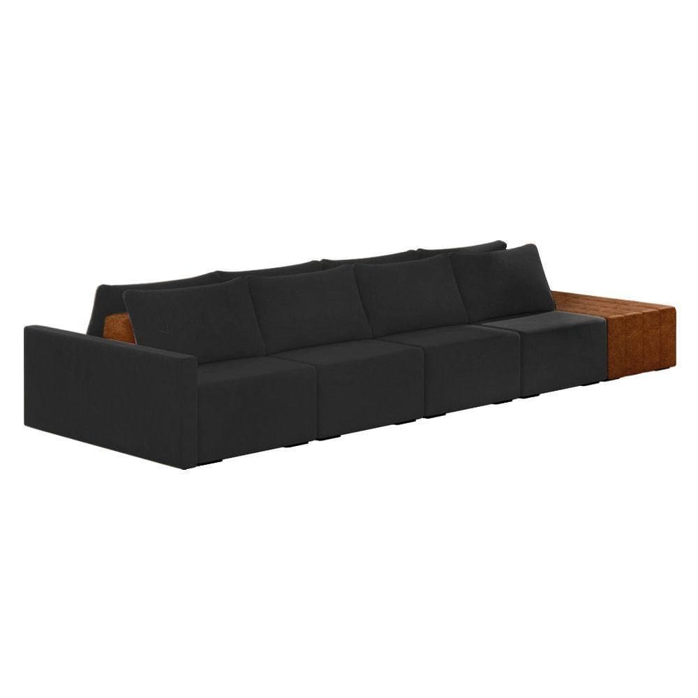 Sofá Ilha 4 Lugares Living 392cm Modulado Lary Veludo Preto K01 - D`rossi