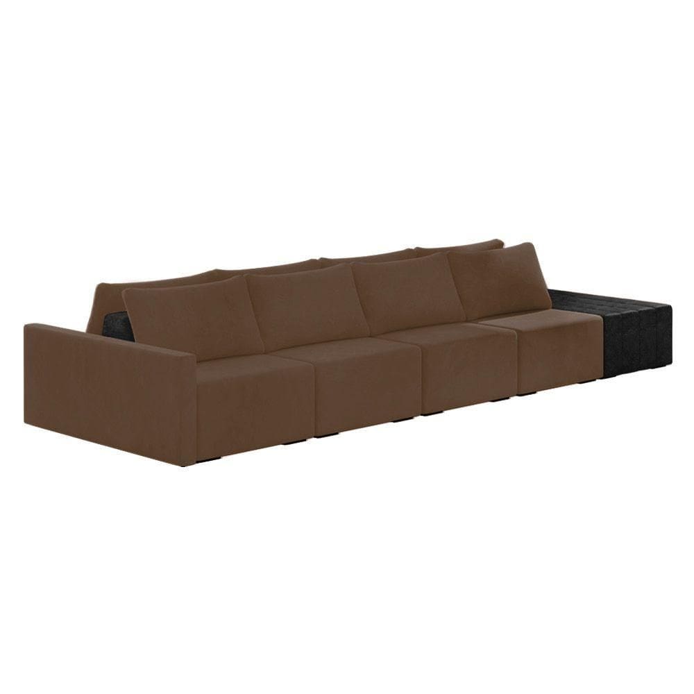 Sofá Ilha 4 Lugares Living 392cm Modulado Lary Veludo Marrom Pu Pto K01 - D`rossi