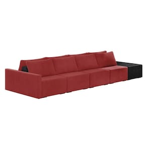 Sofá Ilha 4 Lugares Living 472cm Modulado Lary Veludo Vermelho Pu Pto K01 - D`rossi