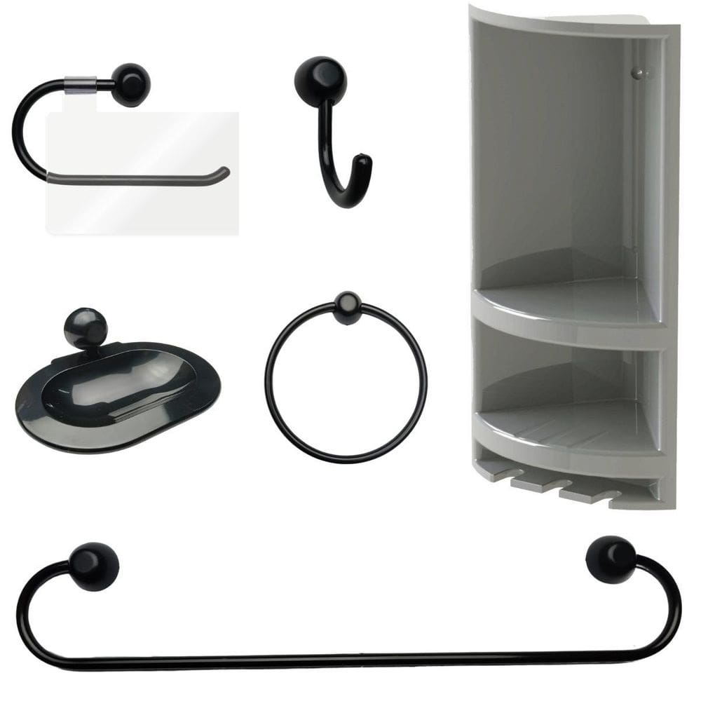 Suporte Porta Shampoo Branco + Kit Para Banheiro 5 Pçs