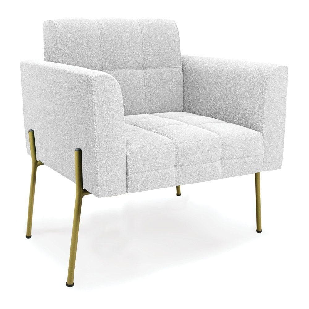 Poltrona Sala De Estar Pé De Ferro Dourado Elisa Bouclê Off White D03 - D`rossi