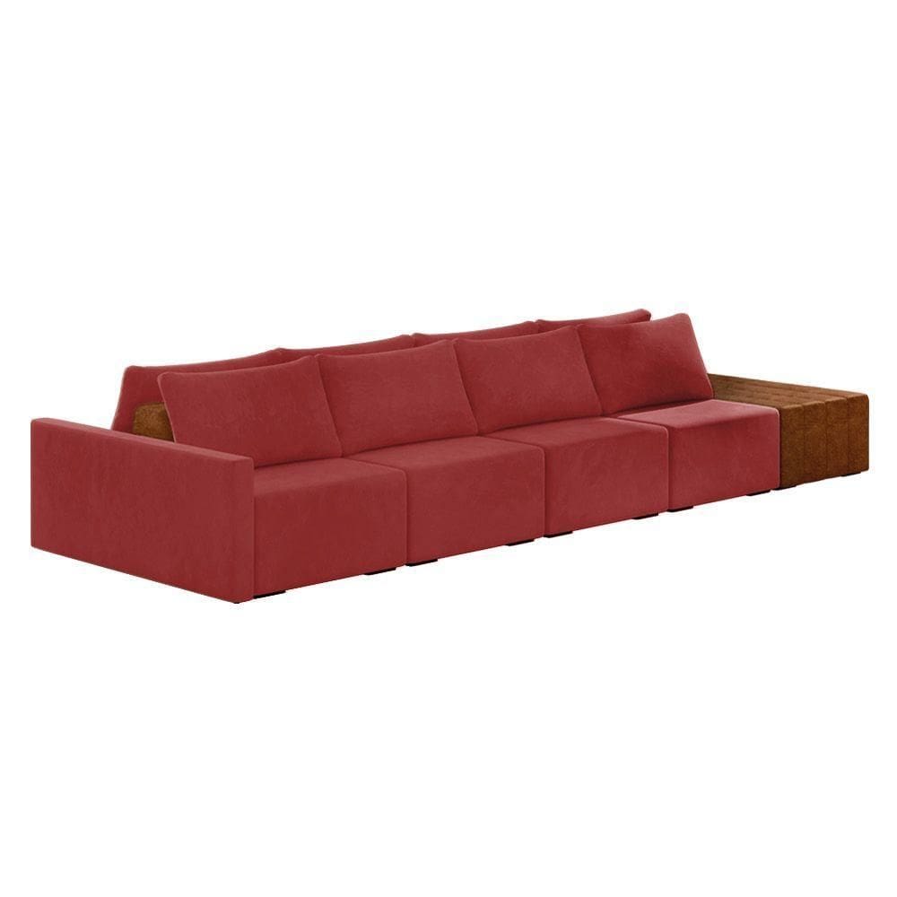 Sofá Ilha 4 Lugares Living 512cm Modulado Lary Veludo Vermelho K01 - D`rossi