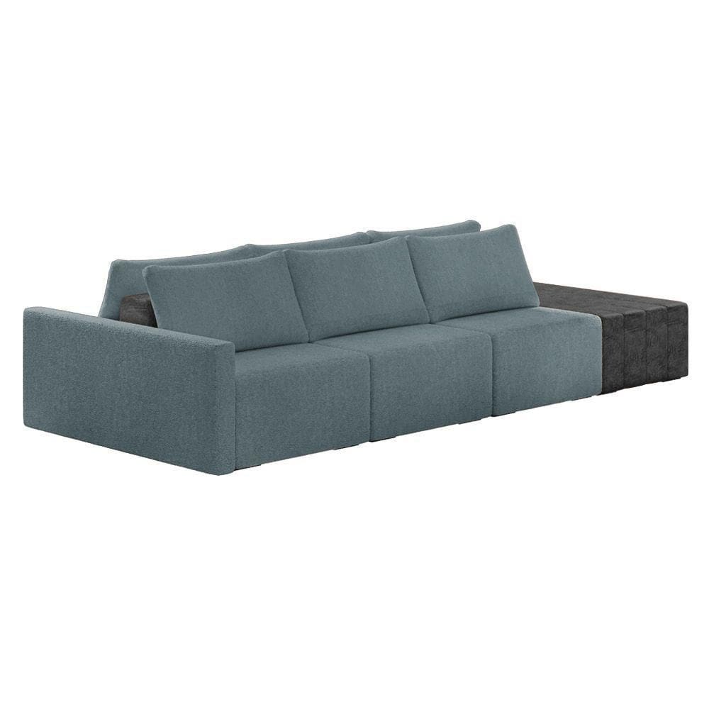 Sofá Ilha 3 Lugares Living 402cm Modulado Lary Bouclê Azul Pu Pto K01 - D`rossi