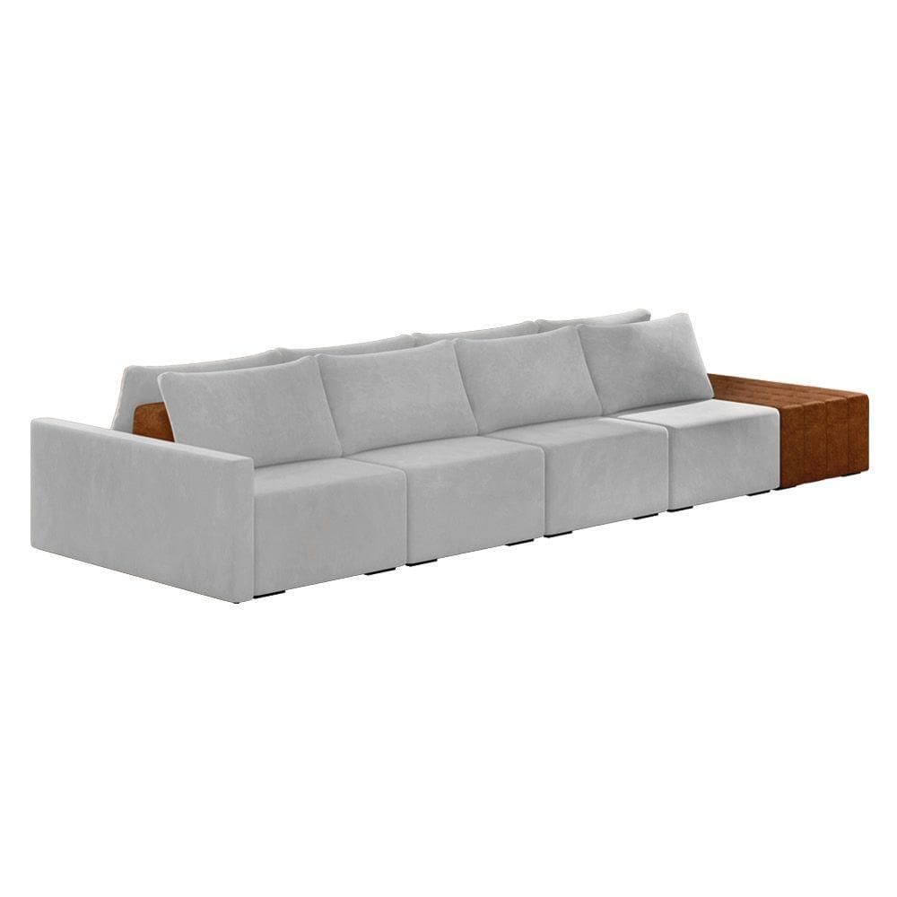 Sofá Ilha 4 Lugares Living 472cm Modulado Lary Veludo Cinza K01 - D`rossi