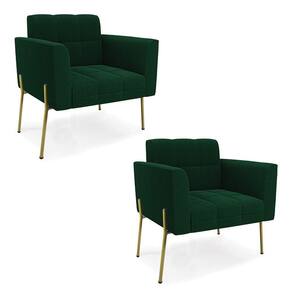 Poltrona Estar Pé Ferro Dourado Kit 2 Elisa Bouclê Verde D03 - D`rossi