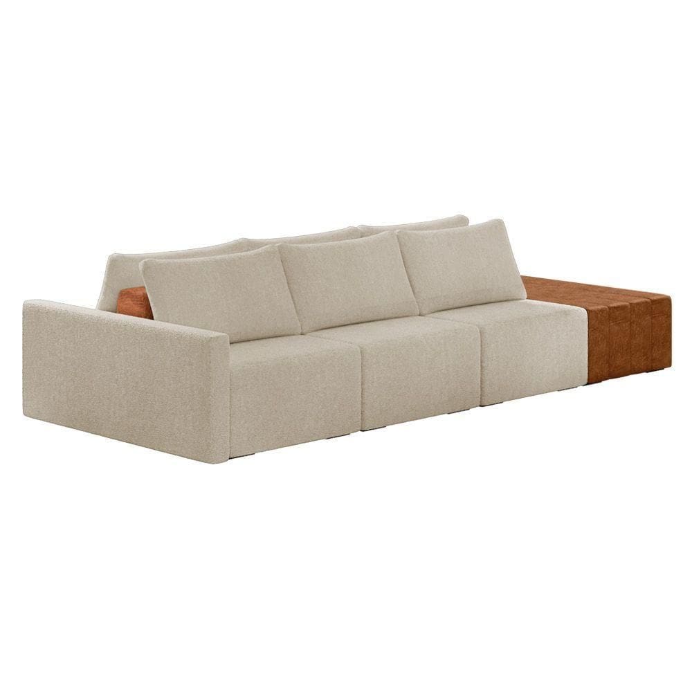 Sofá Ilha 3 Lugares Living 372cm Modulado Lary Bouclê K01 Cor Bege