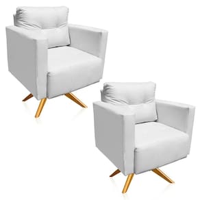 Kit 2 Poltronas Giratória Livia Corino Base De Madeira Ma30 Cor Branco