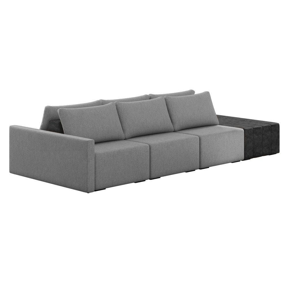 Sofá Ilha 3 Lugares Living 342cm Modulado Lary Linho Grafite Pu Pto K01 - D`rossi