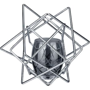 CASTIÇAL PORTA VELA SUPORTE TRAMA HOME&CO CÚPULA VIDRO METAL 19x22x22cm FUMÊ