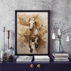 Quadro Cavalo Bege Aquarela 24X18Cm - Com Vidro