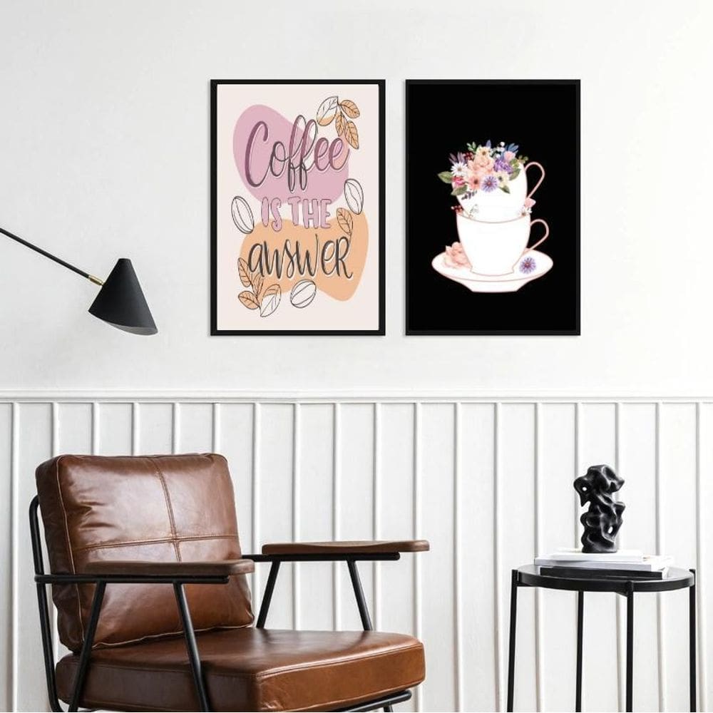Kit 2 Quadros Coffee Is The Answer 24X18Cm