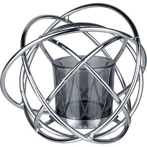 CASTIÇAL PORTA VELA SUPORTE TRAMA HOME&CO CÚPULA VIDRO METAL 13x15x15cm FUMÊ