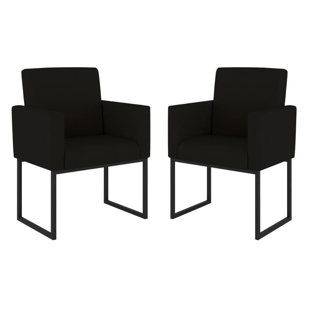 Kit 02 Poltronas Com Base De Ferro Preta Reforçada Balaqui Preto