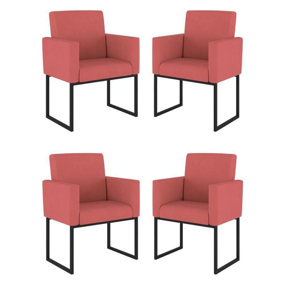 Kit 04 Cadeiras Poltrona Decorativa Para Sala Quarto Balaqui Rosa