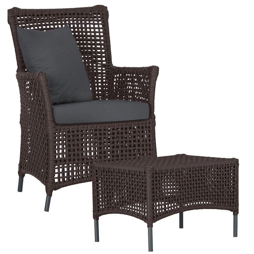 Poltrona E Mesa Igapó Em Alumínio Preta Corda Náutica E11 Marrom