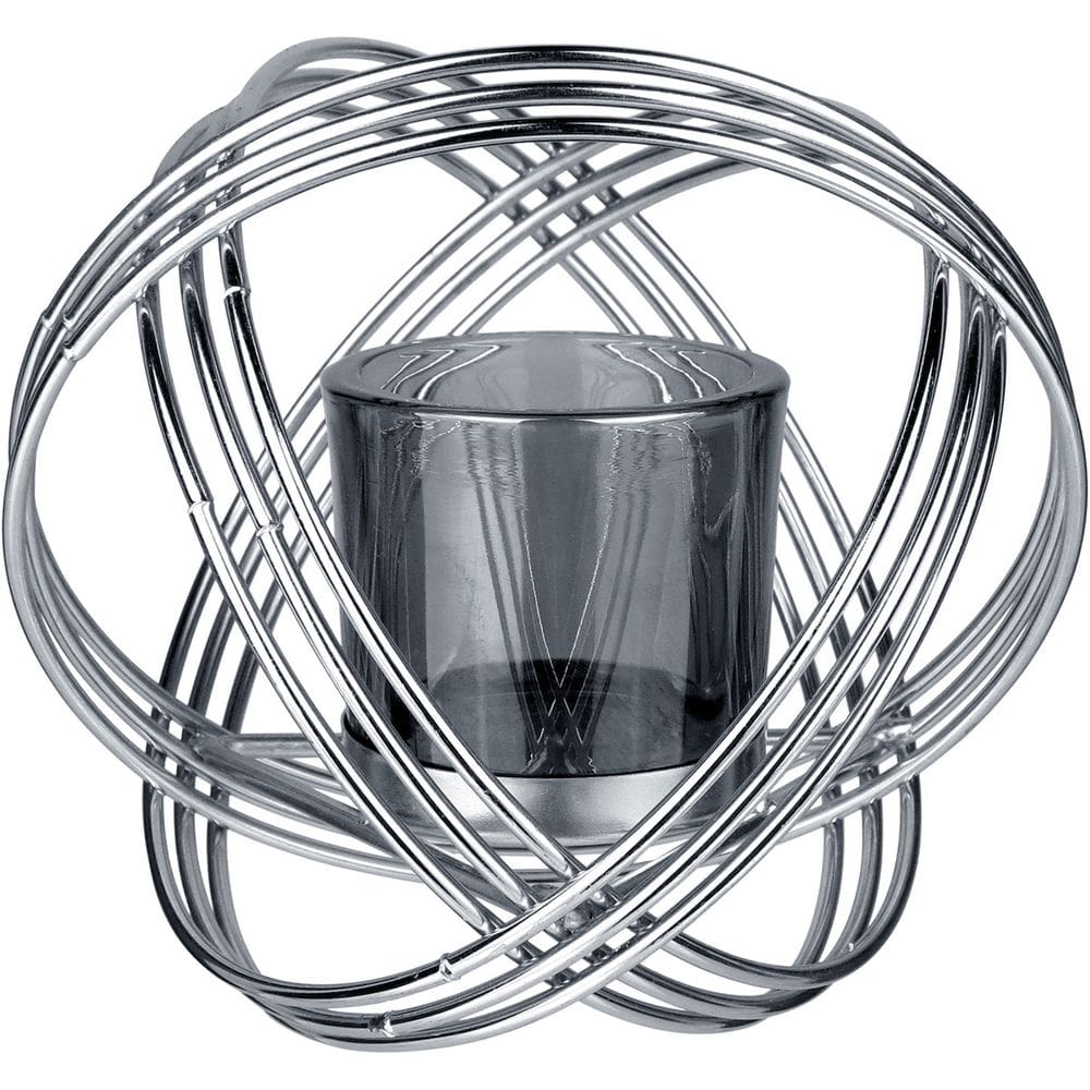 CASTIÇAL PORTA VELA SUPORTE TRAMA HOME&CO CÚPULA VIDRO METAL 13x15x15cm FUMÊ