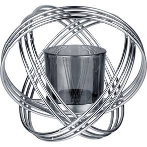 CASTIÇAL PORTA VELA SUPORTE TRAMA HOME&CO CÚPULA VIDRO METAL 13x15x15cm FUMÊ