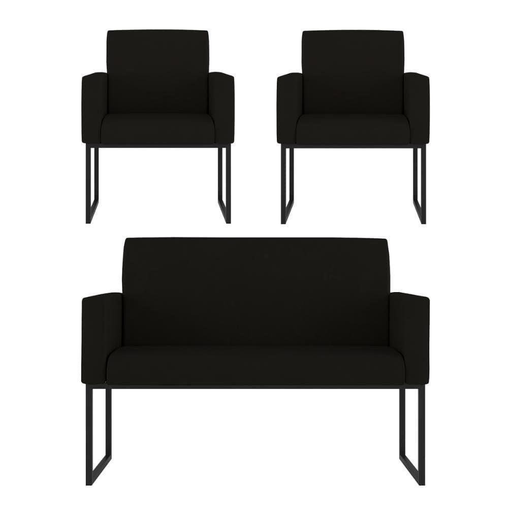 Kit 2 Poltronas + Namoradeira 2 Lugares Para Recepção Preto