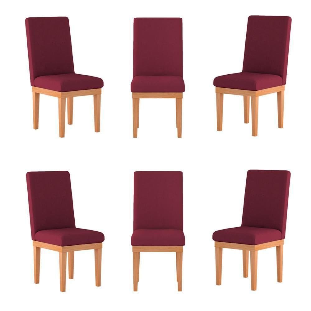 Kit 06 Cadeiras Estofada Base Tecido Suede Sala De Jantar Marsala