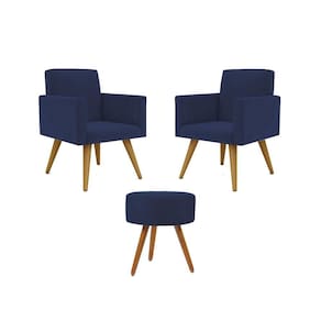 Kit 2 Poltronas Decorativa Consultorio Nina Com Puff Balaqui Azul Marinho
