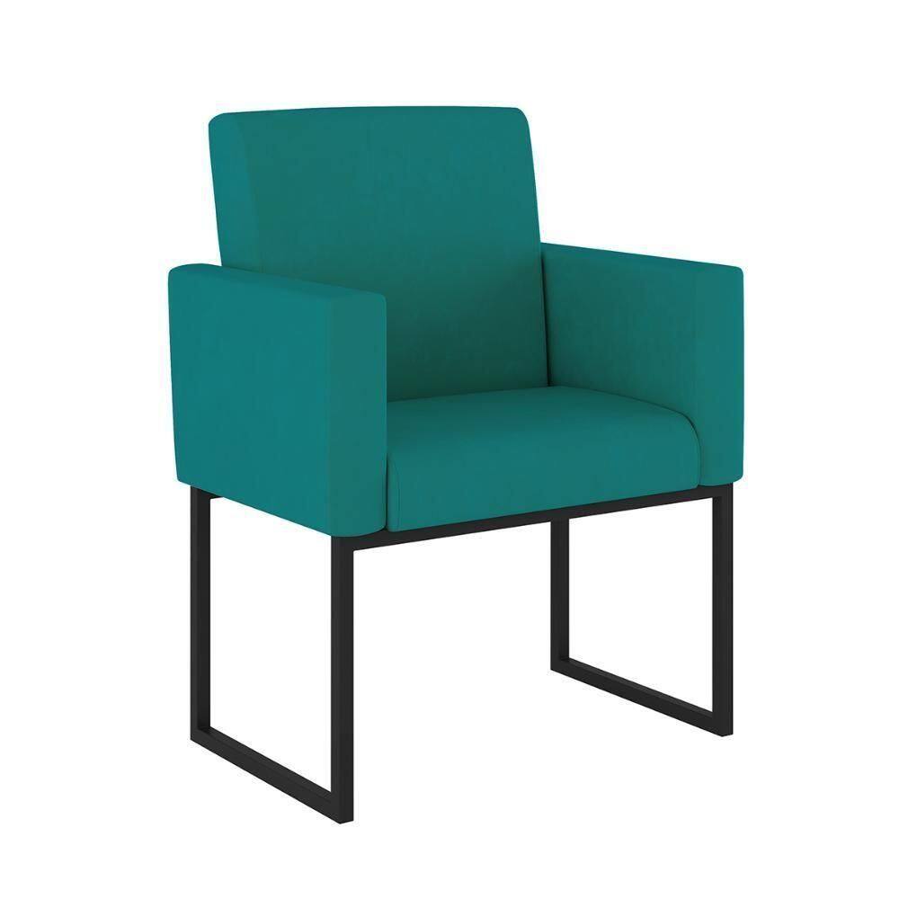 Poltrona Moderna Confortável Com Base De Ferro Resistente Azul Turquesa