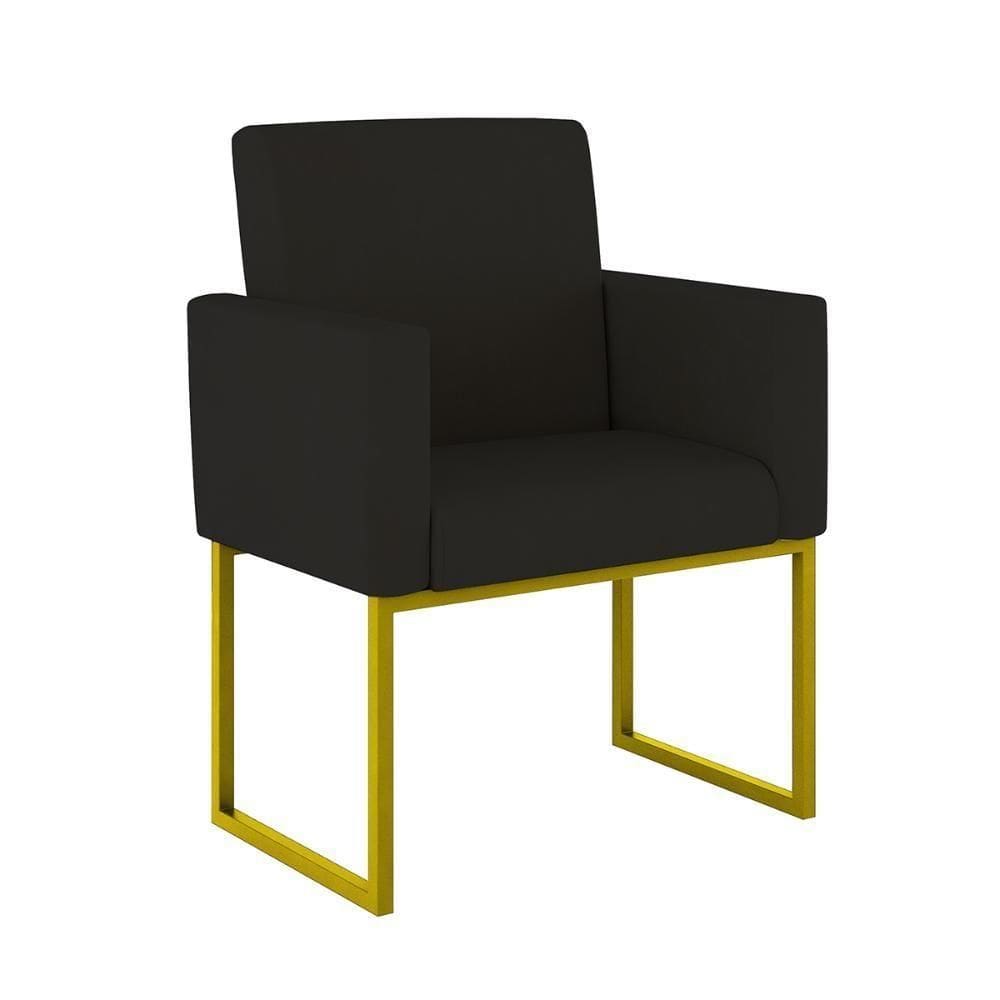 Poltrona Moderna Confortável Base Ferro Dourada Balaqui Decor Preto