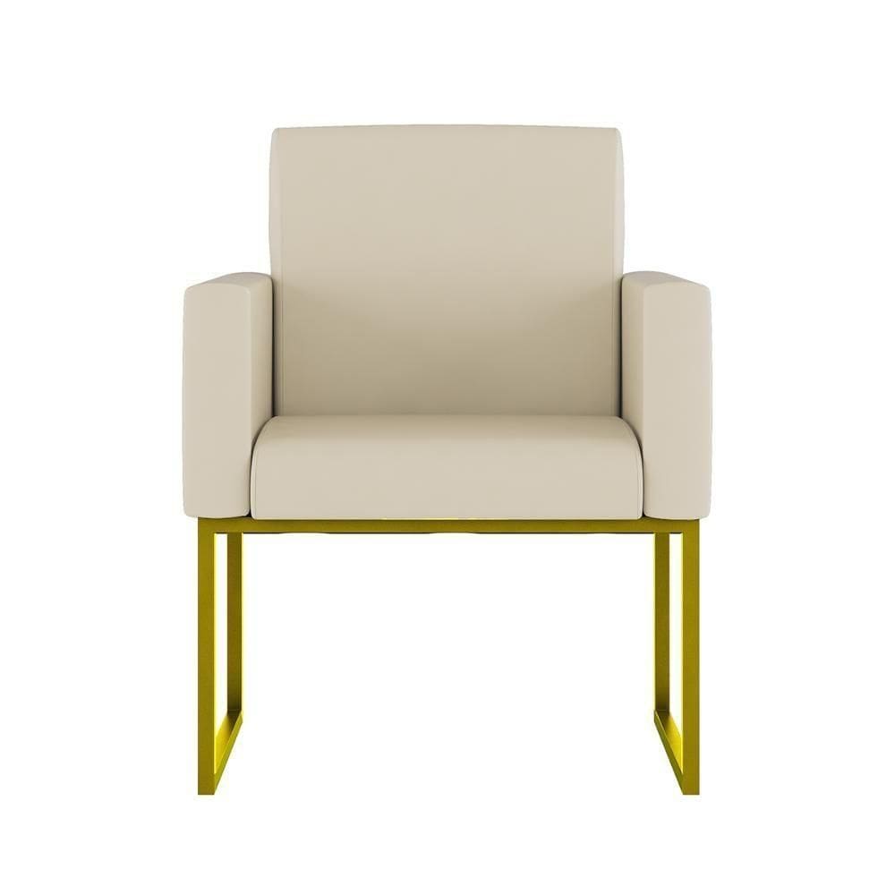 Poltrona Moderna Confortável Base Ferro Dourada Balaqui Decor Courino Bege