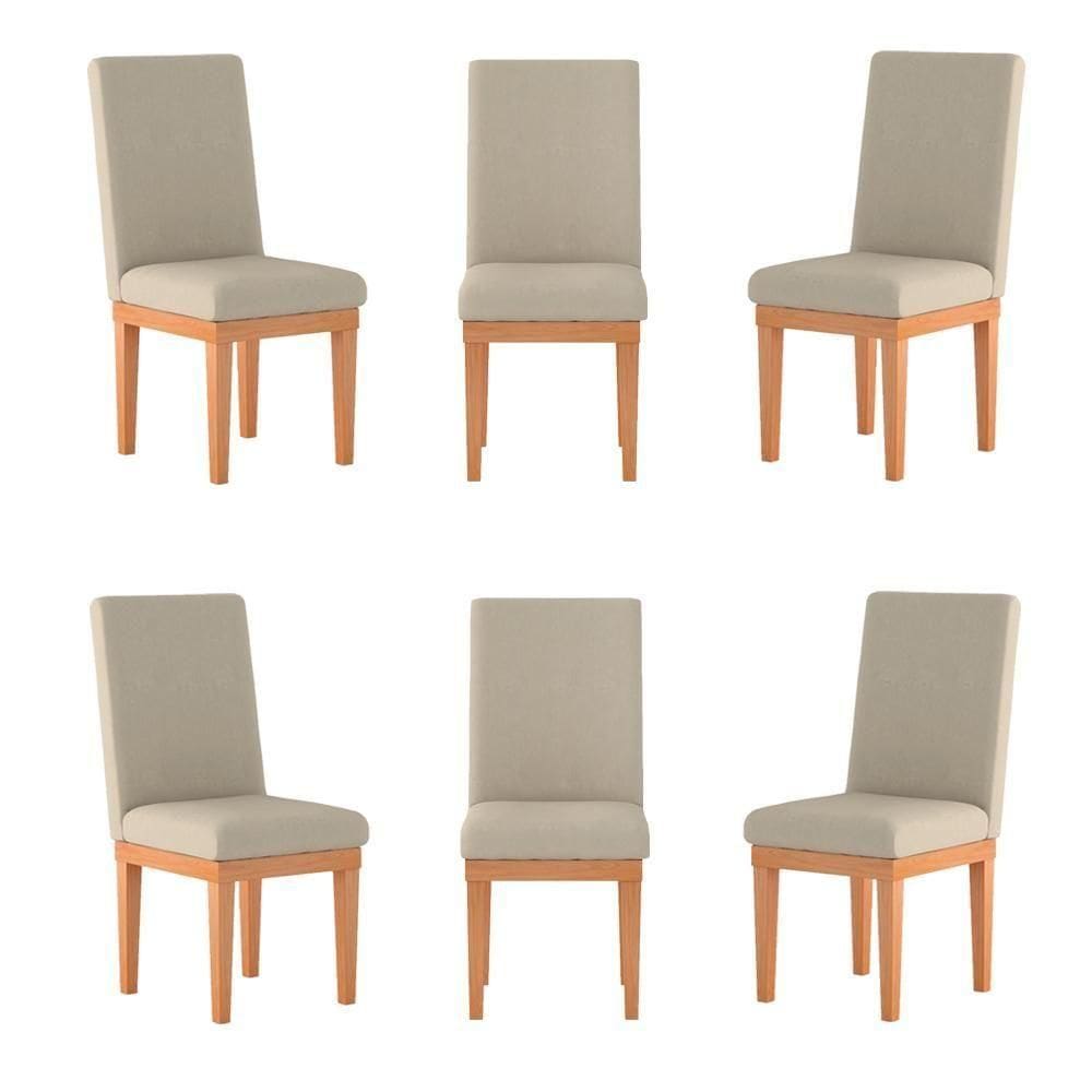 Kit 06 Cadeiras Estofada Base Tecido Suede Sala De Jantar Bege