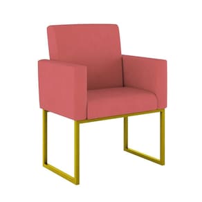 Poltrona Moderna Confortável Base Ferro Dourada Balaqui Decor Rosa