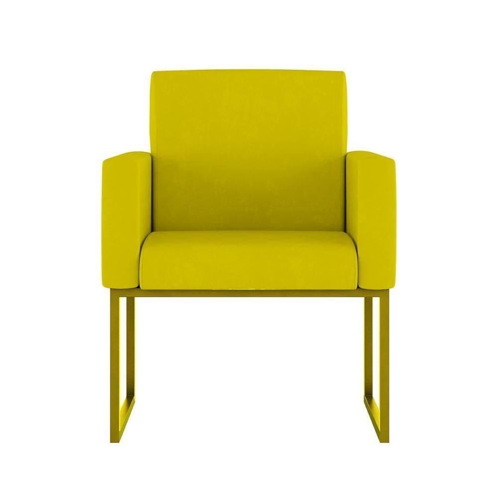 Poltrona Moderna Confortável Base Ferro Dourada Balaqui Decor Amarelo