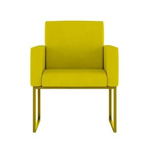 Poltrona Moderna Confortável Base Ferro Dourada Balaqui Decor Amarelo