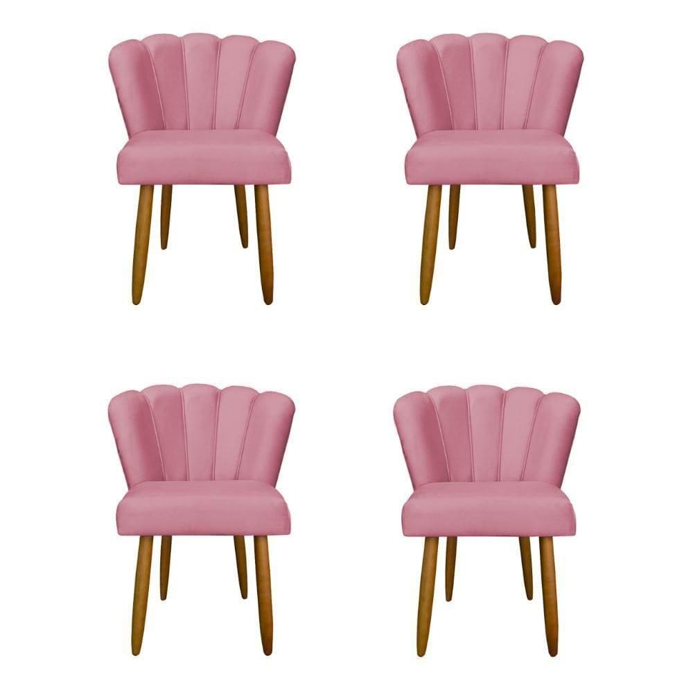 Kit 4 Cadeiras De Jantar Moderna Flor Balaqui Decor Rosa