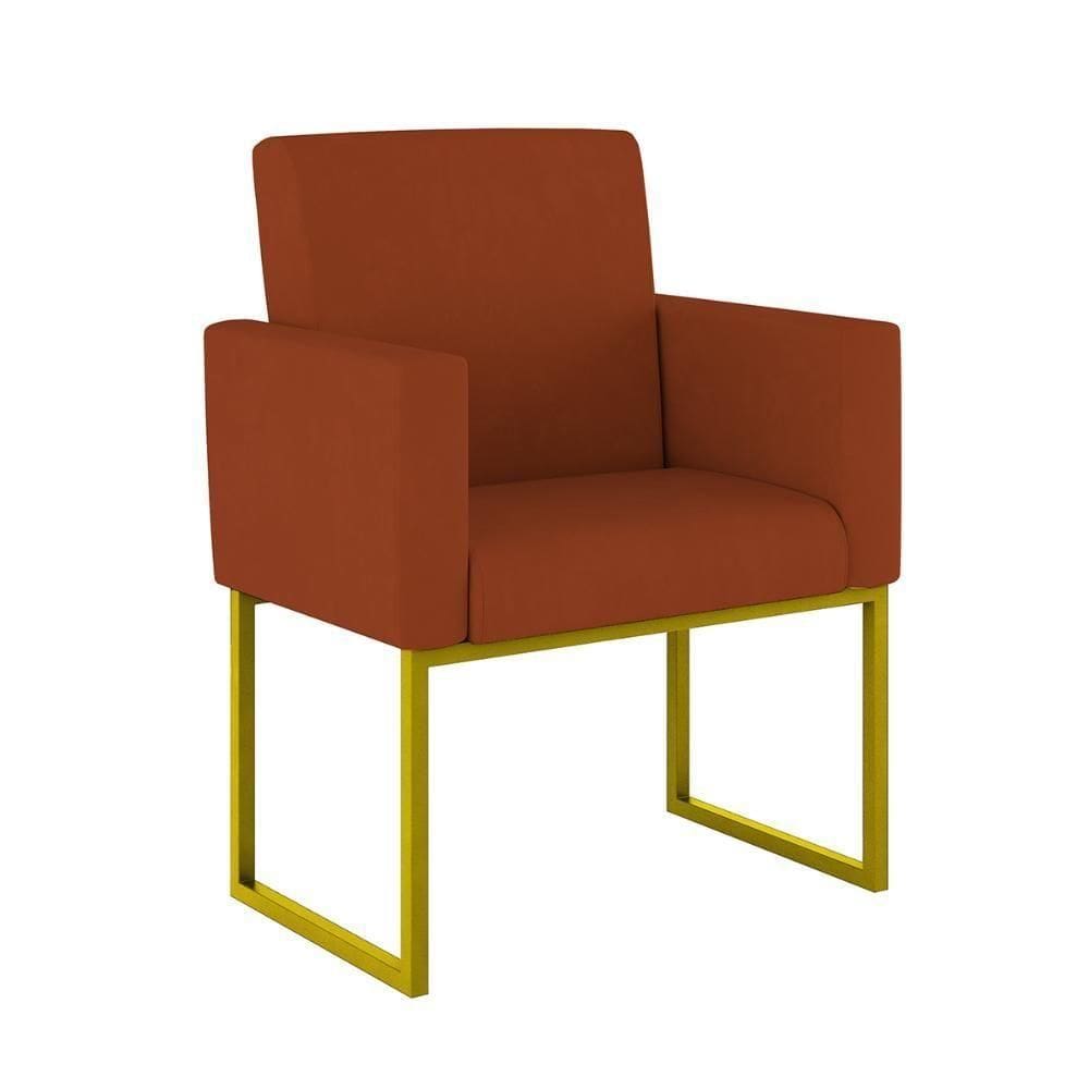 Poltrona Moderna Confortável Base Ferro Dourada Resistente Terracota