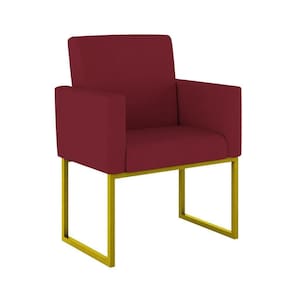 Poltrona Moderna Confortável Base Ferro Dourada Balaqui Decor Marsala