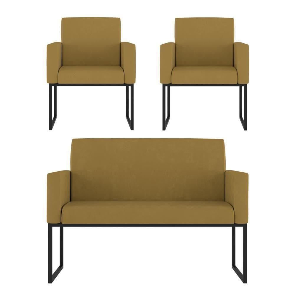 Kit 2 Poltronas + Namoradeira 2 Lugares Para Recepção Capuccino