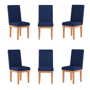 Kit 06 Cadeiras Estofada Base Tecido Suede Sala De Jantar Azul Marinho