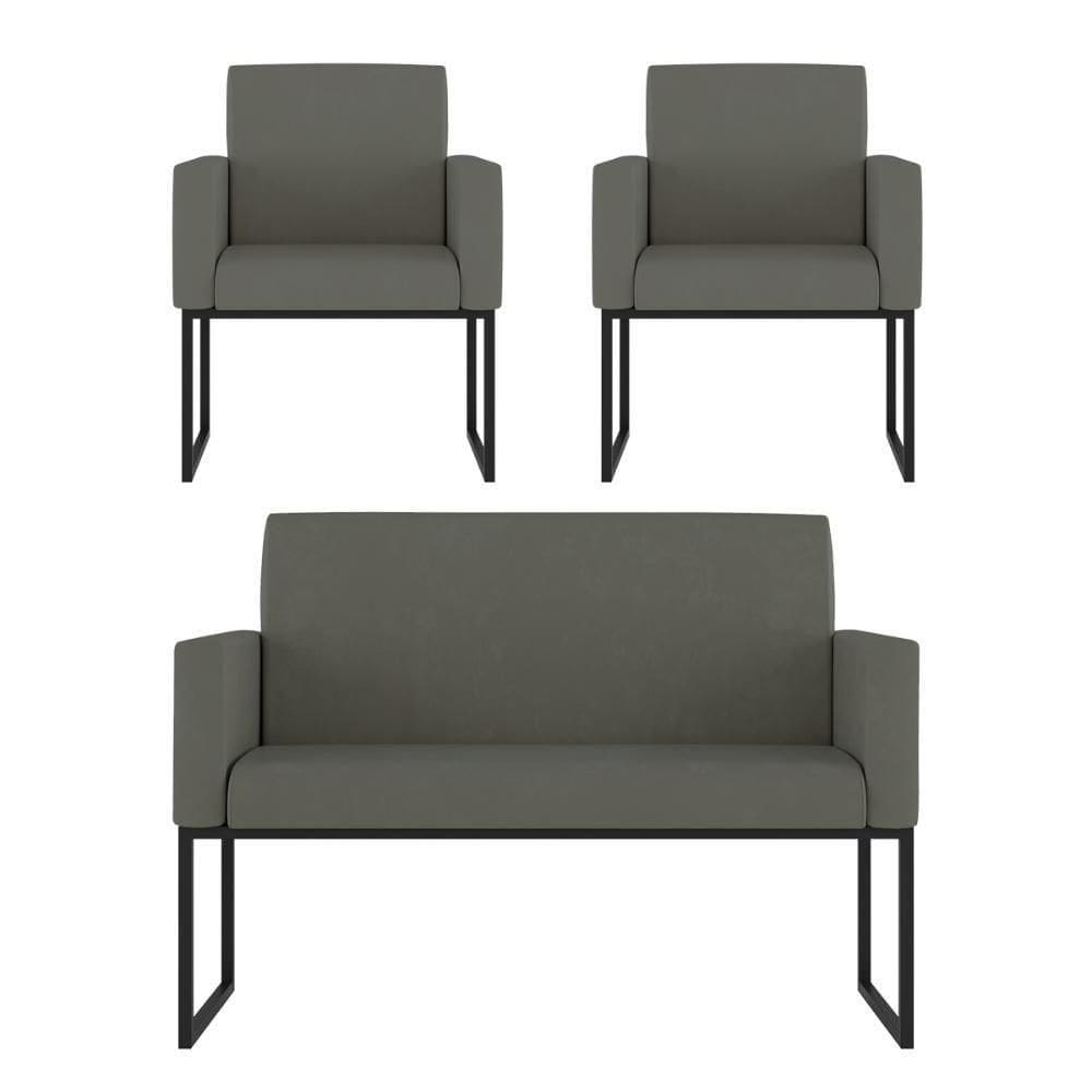 Kit 2 Poltronas + Namoradeira Para Recepção Cinza