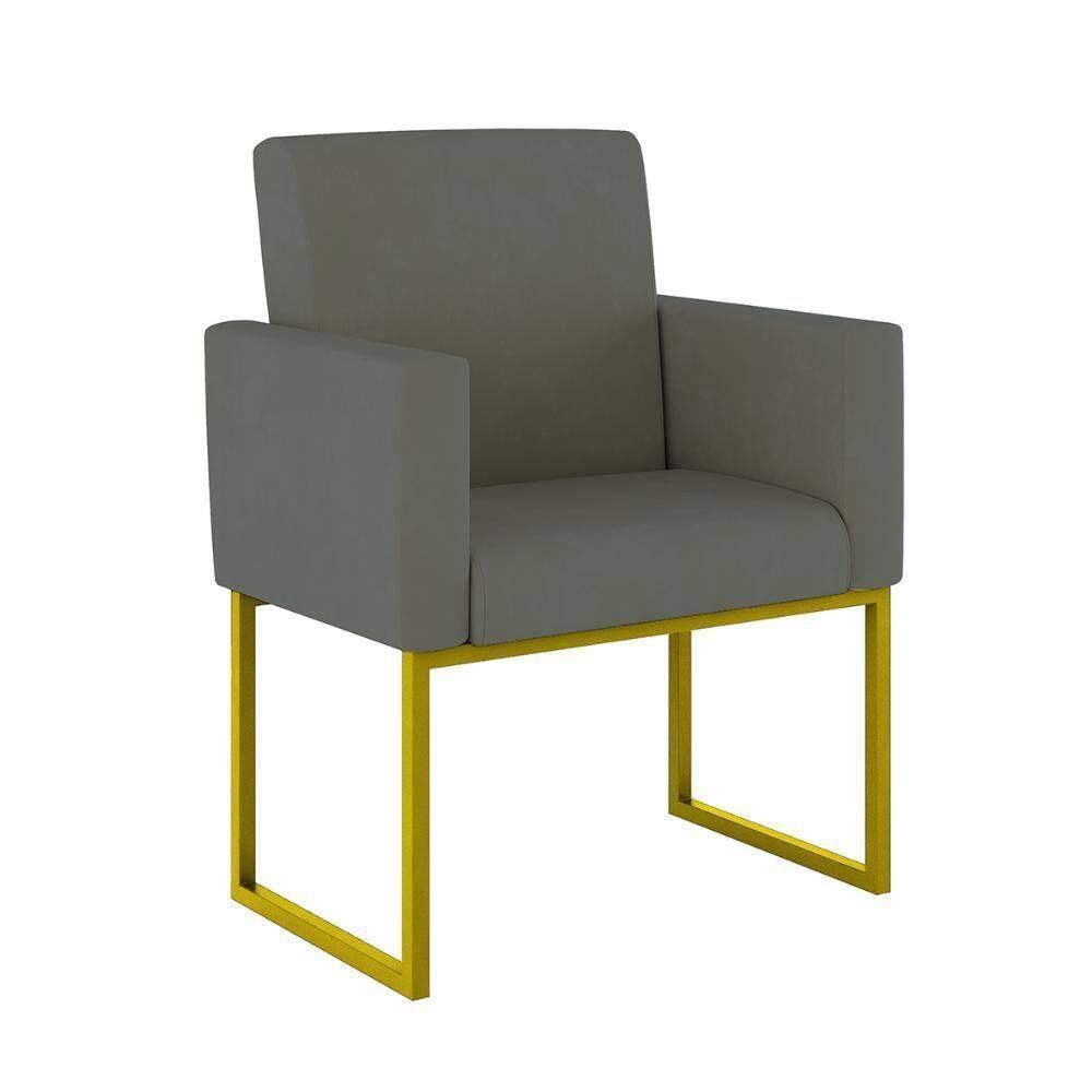 Poltrona Moderna Confortável Base Ferro Dourada Balaqui Decor Cinza
