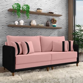 Sofá Living Montecarlo 3 Lugares Bipartido 232cm Pés Em Madeira Veludo-pu Rosê-preto G33 Gran Belo